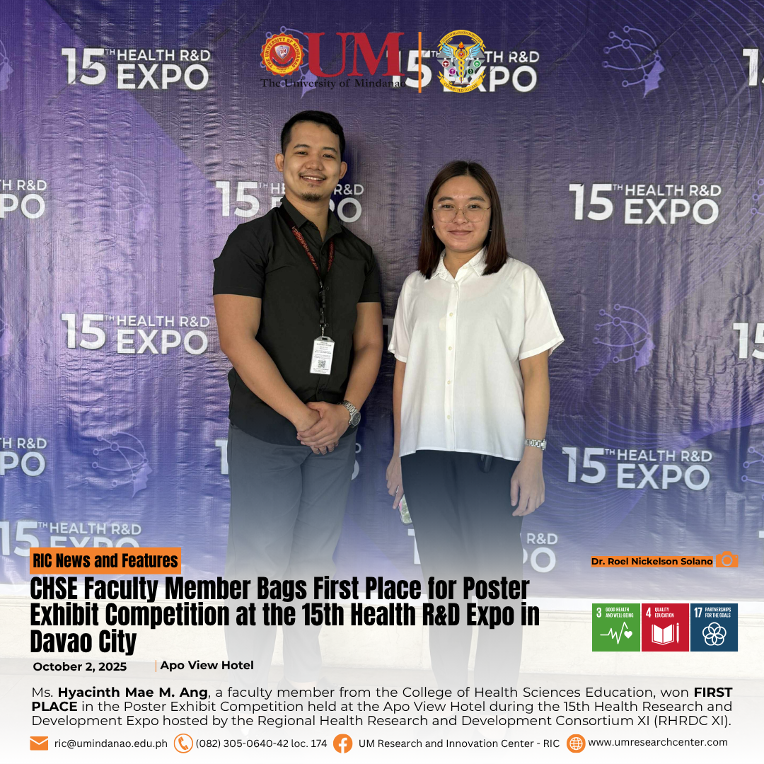 CHSE Faculty Member Bags First Place for Poster Exhibit Competition at the 15th Health R&D Expo in Davao City